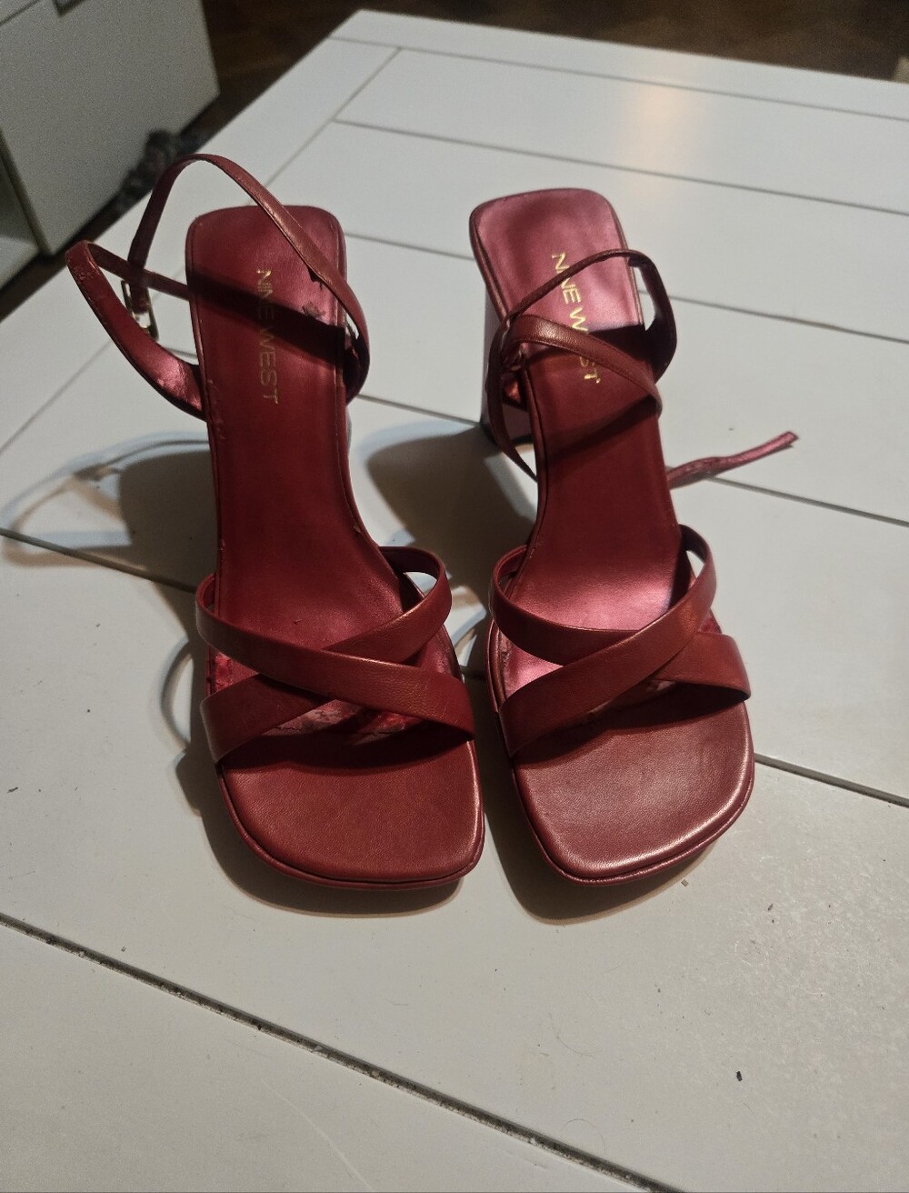 Vintage New West Red Strappy Slingback Heeled Sandals - Picture 1 of 5